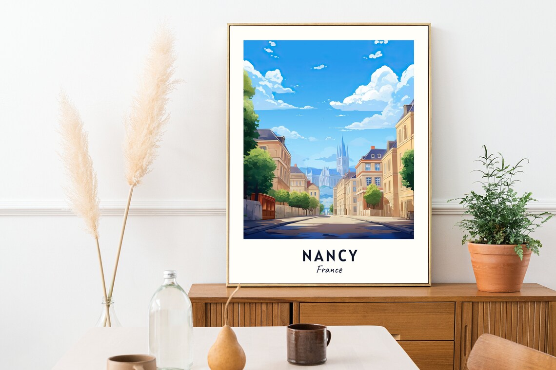 Nancy France Historic Street Cathedral Spire Morning Travel Poster - Image 2