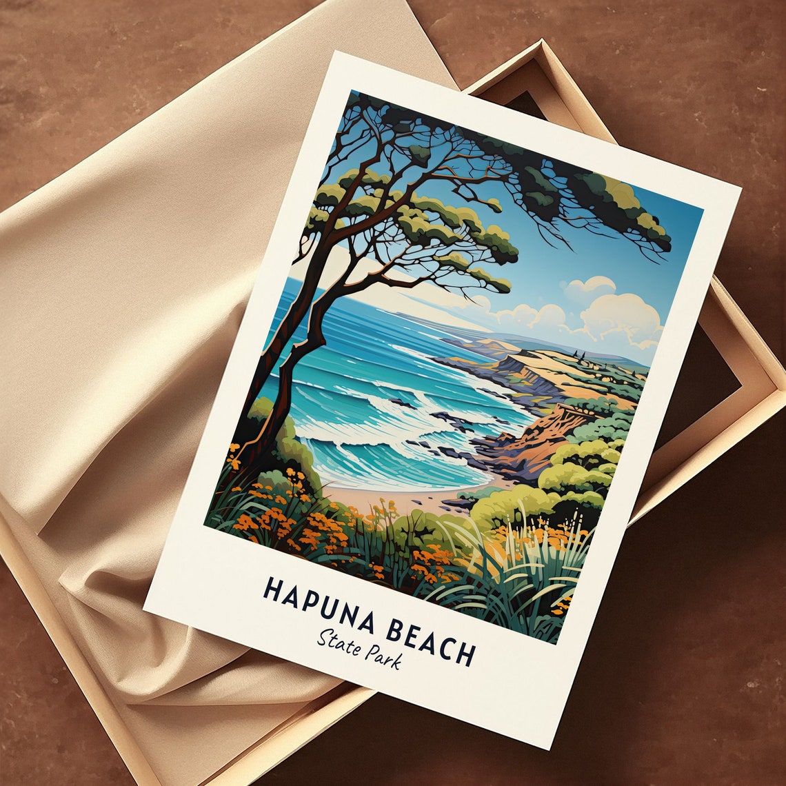 Hapuna Beach State Park Hawaii Turquoise Surf Cliffs Scene Poster - Image 3