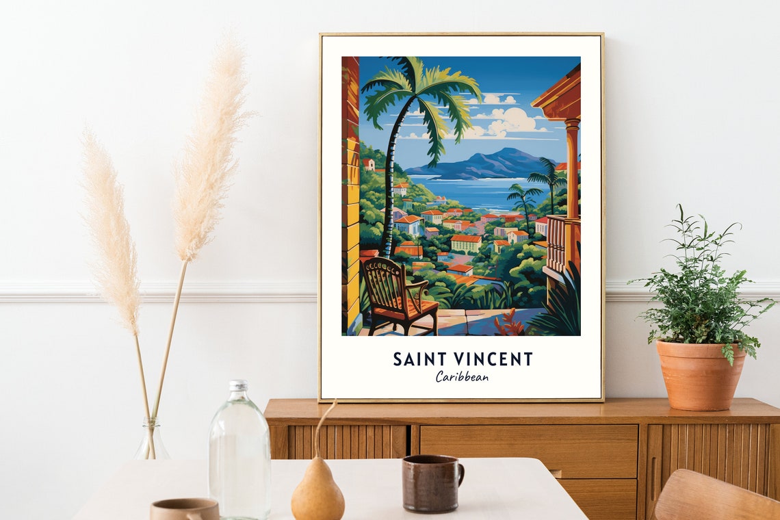 Saint Vincent Caribbean Balcony Ocean View Palm Travel Poster - Image 2