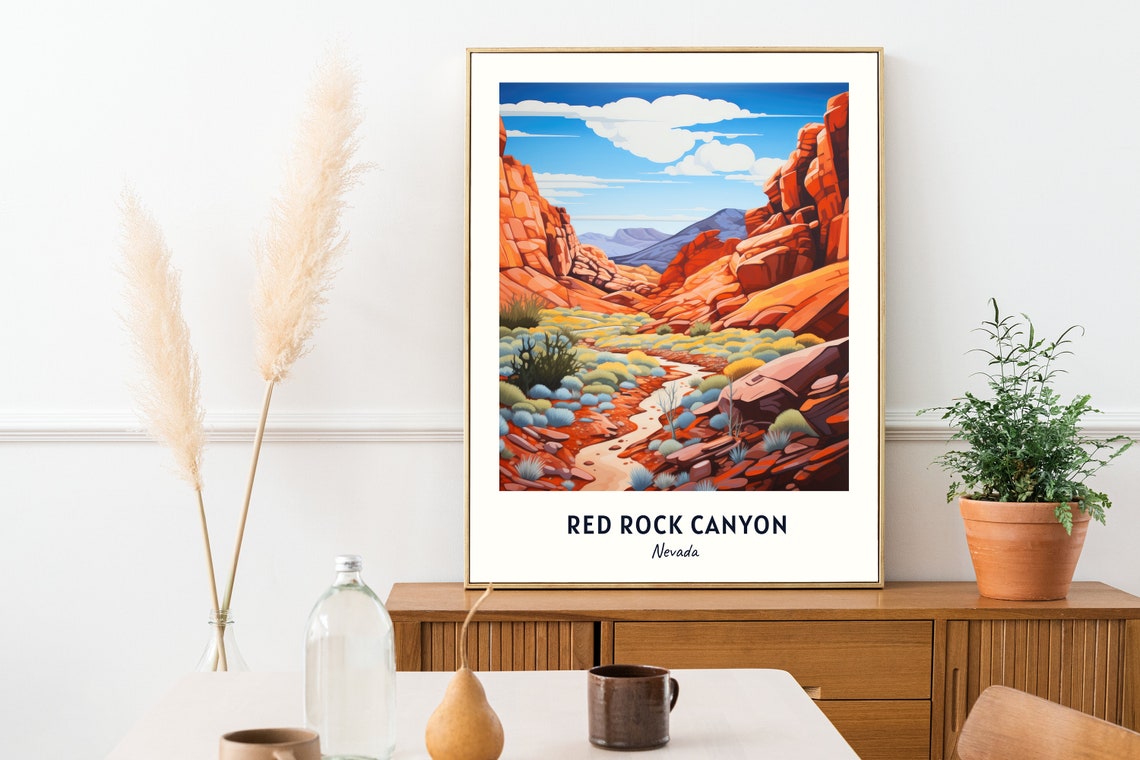 Red Rock Canyon Nevada Desert Cliffs Hiking Trail Valley Travel Poster - Image 2