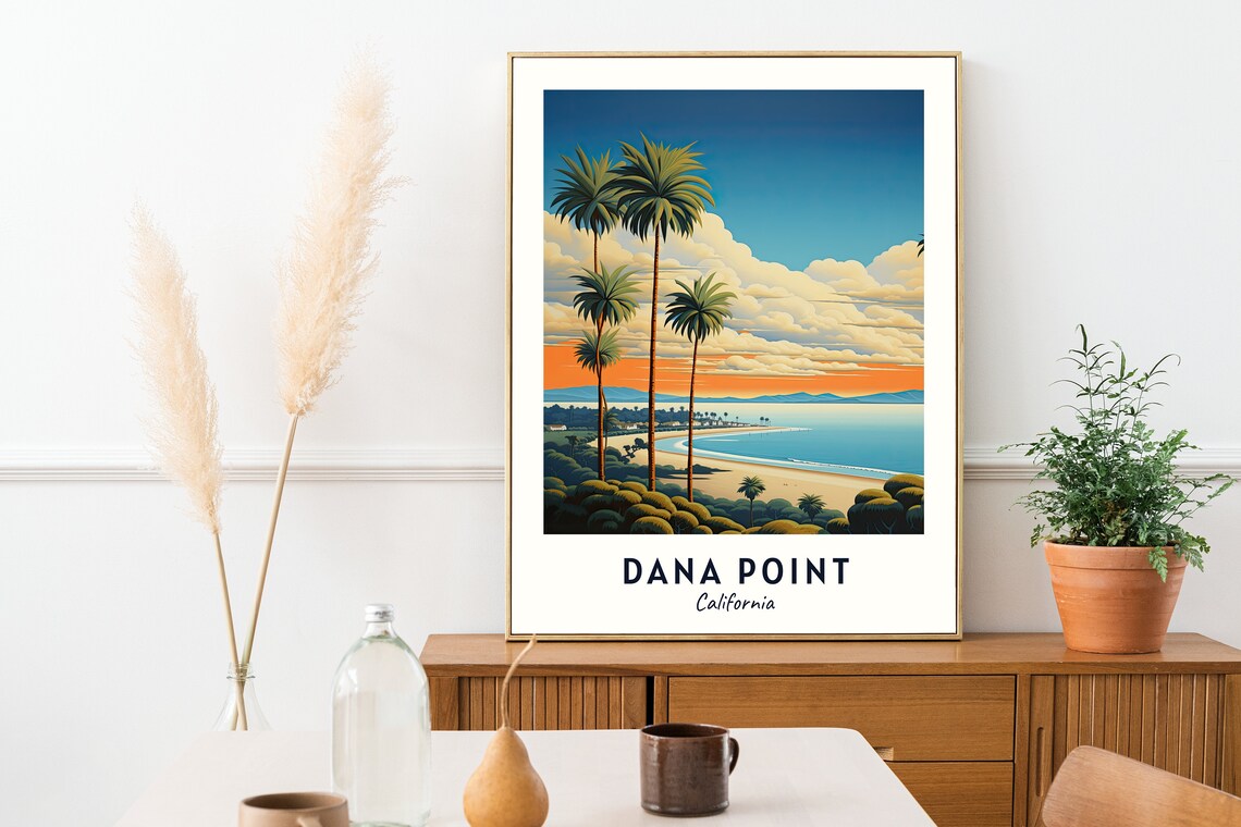 Dana Point California Palms Beach Bay Sunset Horizon Travel Poster - Image 2