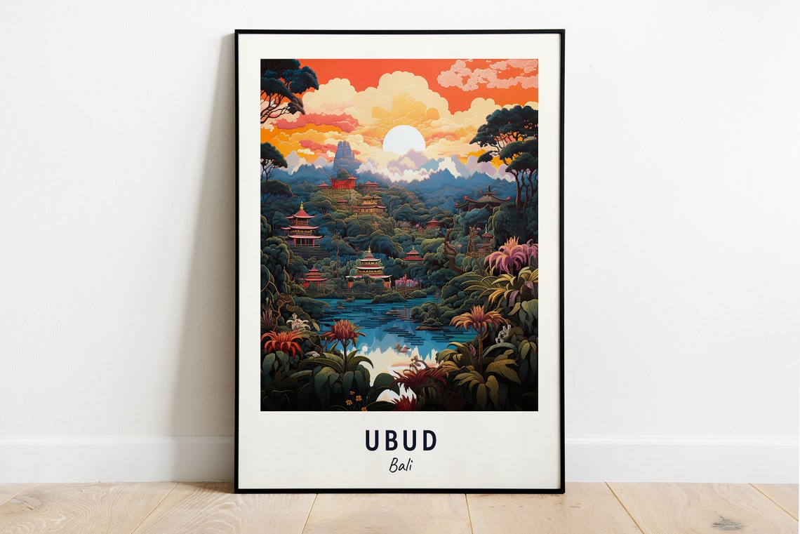 Ubud Bali Jungle Temple Sunset Landscape Tropical Travel Poster