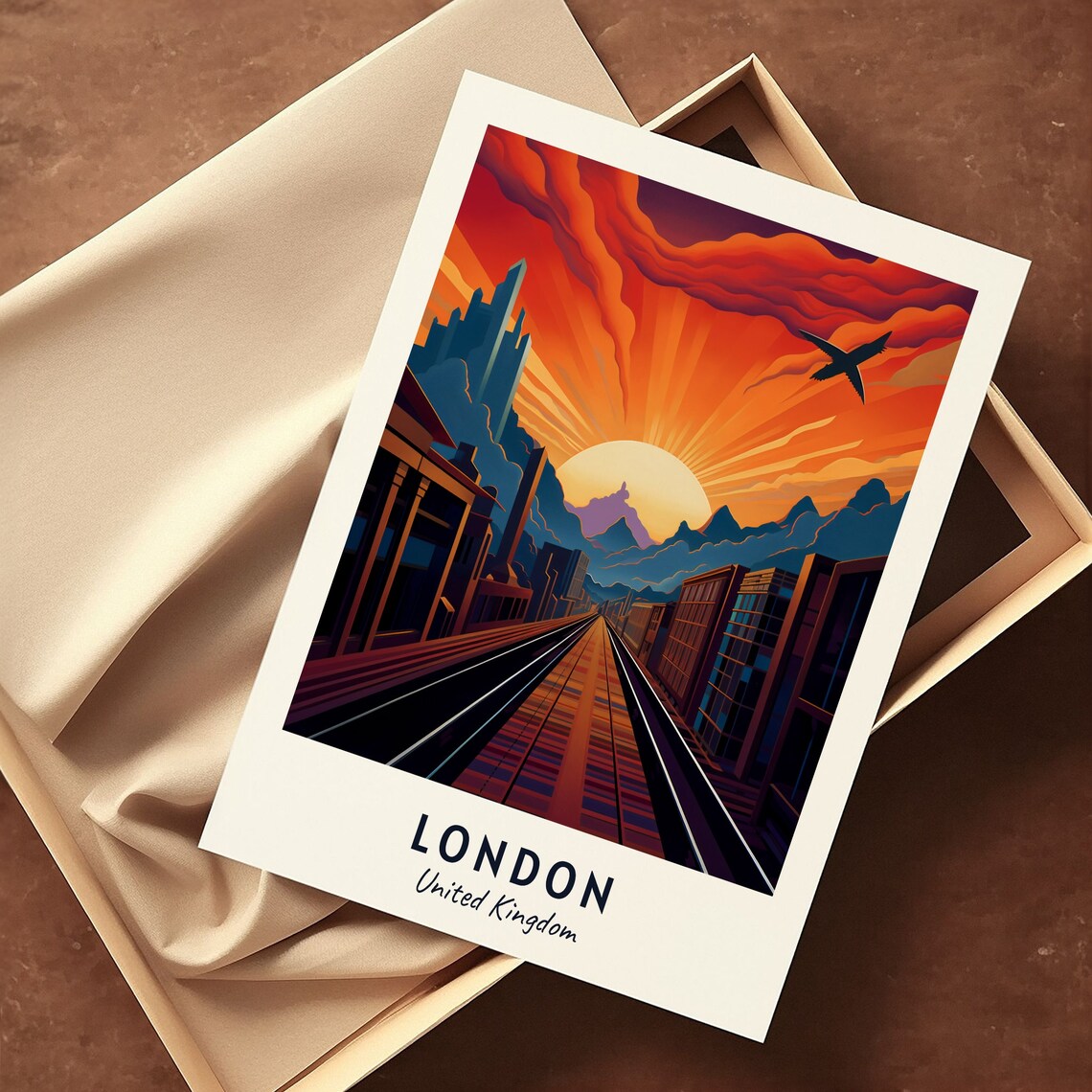 London United Kingdom Dramatic Sunrise City Street View Travel Poster - Image 3