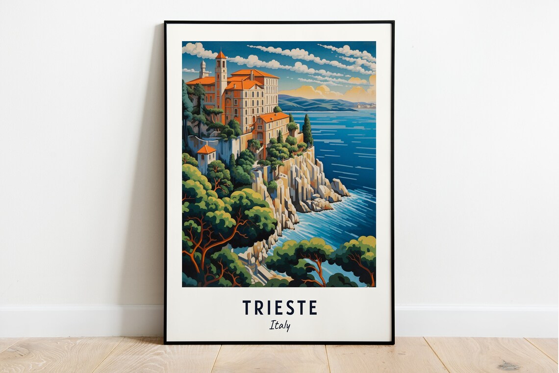 Trieste Italy Clifftop Palazzo Adriatic Sea View Travel Poster