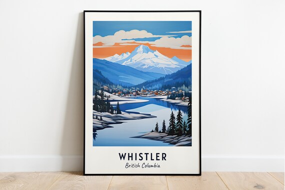 Whistler British Columbia Snowy Peak Frozen Lake Pines Travel Poster