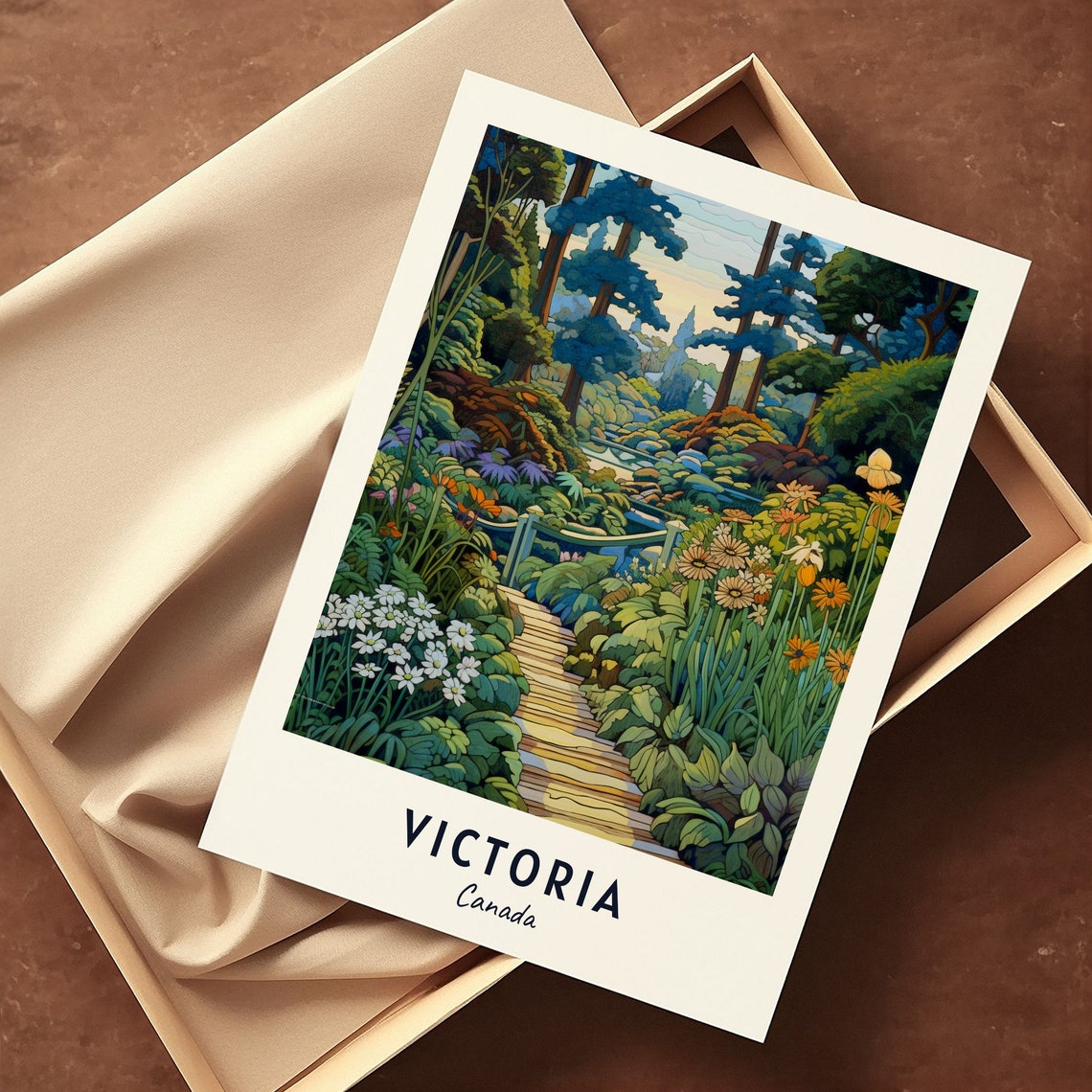 Victoria Canada Flower Garden Path Illustrated Travel Poster - Image 3