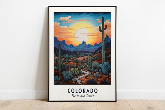Colorado Desert Sunset Saguaro Cactus Mountain Backdrop Scene Poster