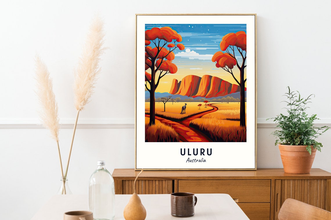 Uluru Australia Red Rock Desert Kangaroo Sunset Outback Poster - Image 2