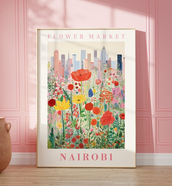 Nairobi Flower Market Poster Wall Decor Kenya Floral Illustration Botanical Gallery Wall Art Gift For Friend Travel Poster Modern
