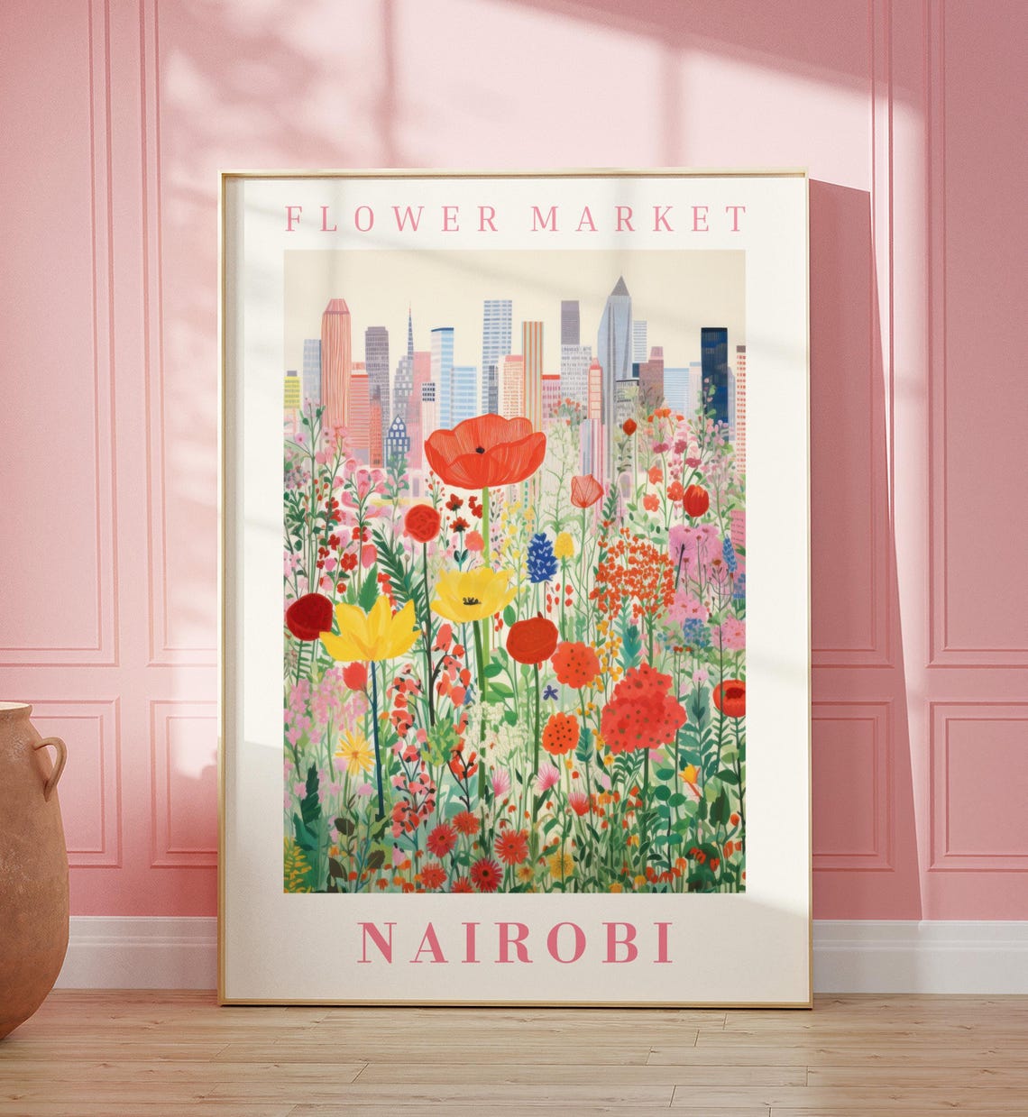 Nairobi Flower Market Poppy Meadow City Skyline Travel Poster