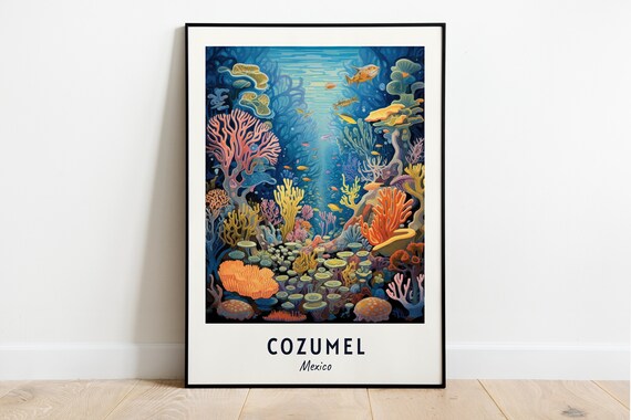 Cozumel Mexico Coral Reef Underwater Tropical Fish Travel Poster