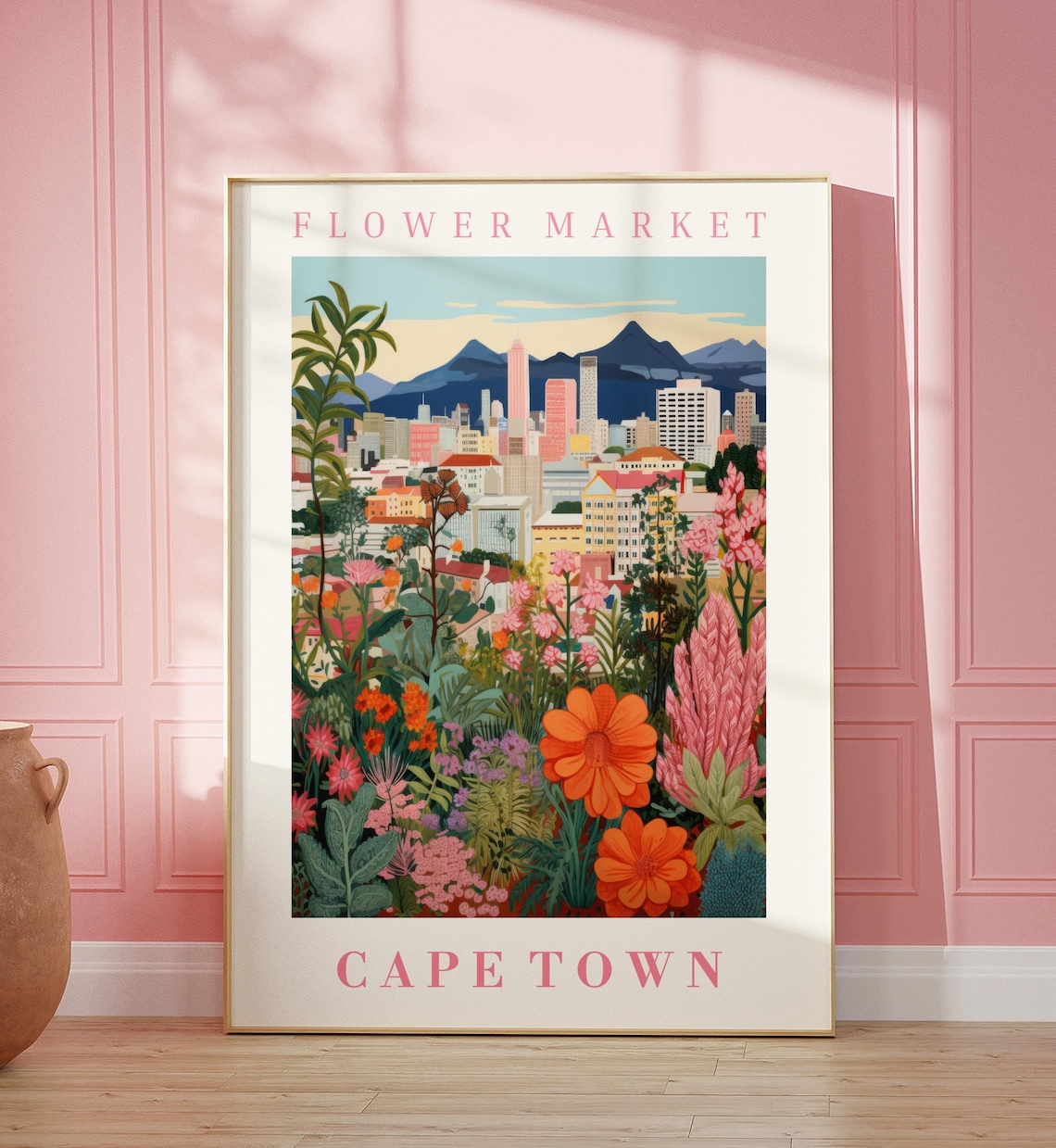 Cape Town Flower Market Poster Wall Decor South Africa Floral Illustration Botanical Gallery Wall Art Gift For Friend Travel Poster