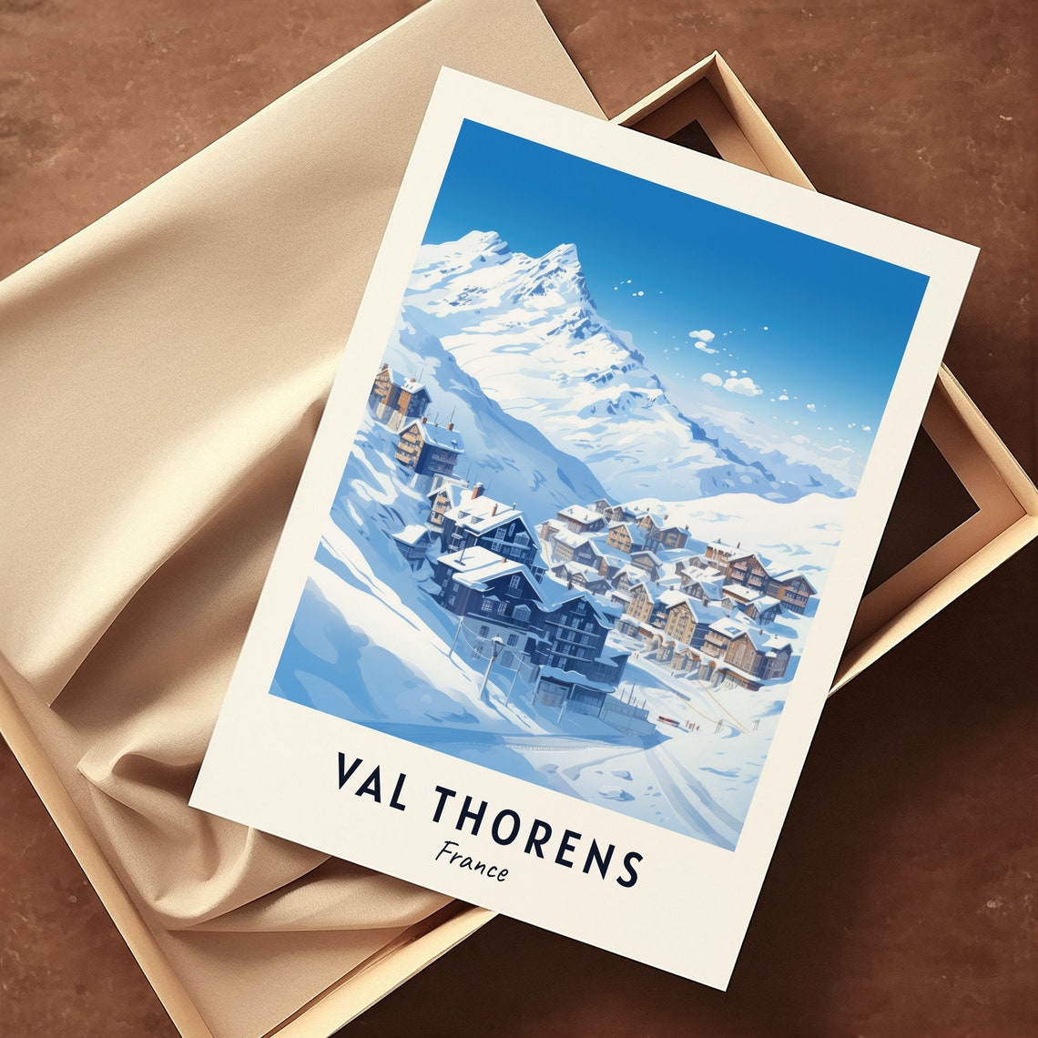 Val Thorens France Dark Chalets Beneath the Snowy Jagged Peak Poster - Image 3