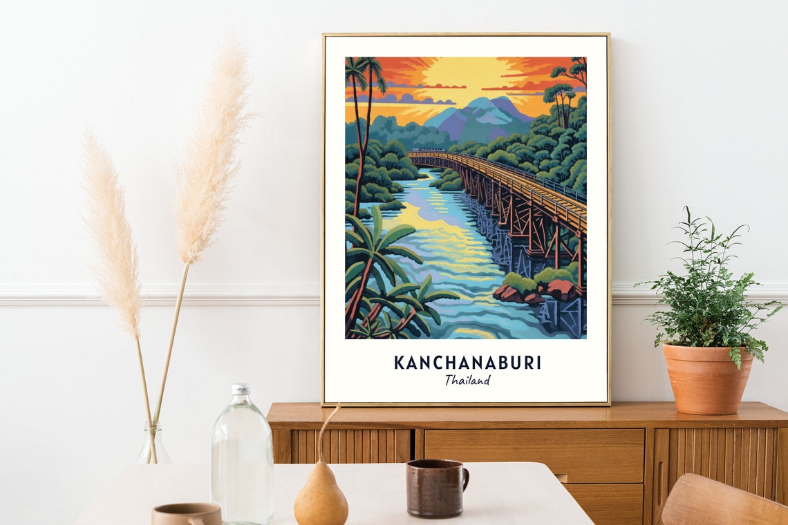 Bridge Over The River Kwai Travel Print Wall Art Kanchanaburi Thailand City Print Bridge Over The River Kwai Travel Gift Travel Gift - Image 2