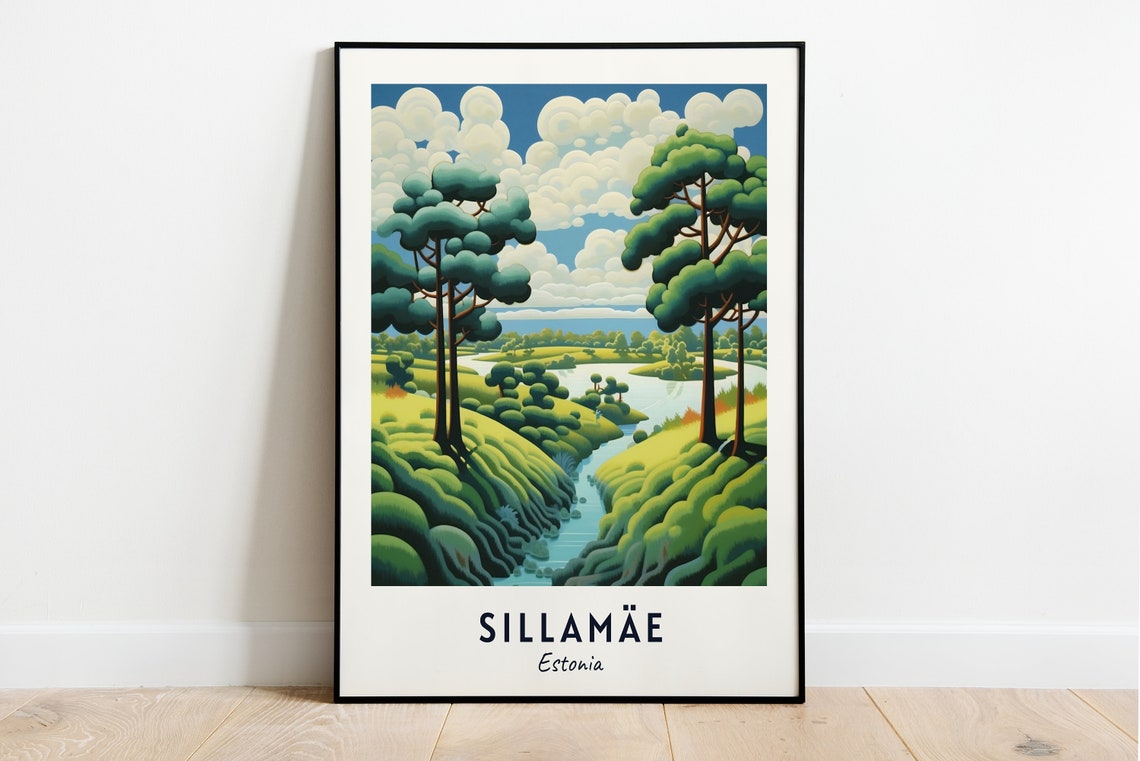 Sillamäe Estonia Green Forest River Valley Summer Travel Poster