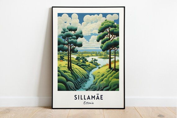Sillamäe Estonia Green Forest River Valley Summer Travel Poster