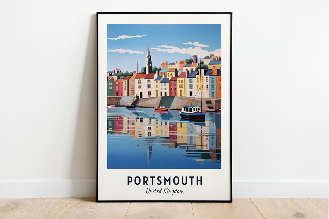 Portsmouth United Kingdom Colorful Waterfront Harbor Town Poster