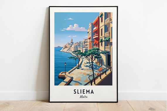 Sliema Malta Seafront Promenade Colorful Buildings And Sea Travel Poster