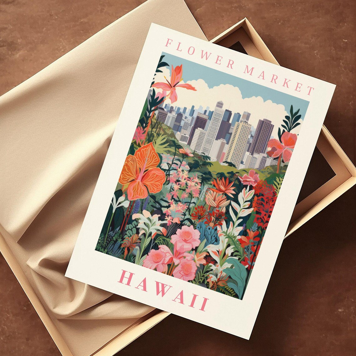 Hawaii Flower Market Poster Wall Decor United States Floral Illustration Botanical Gallery Wall Art Gift For Friend Travel Poster - Image 2