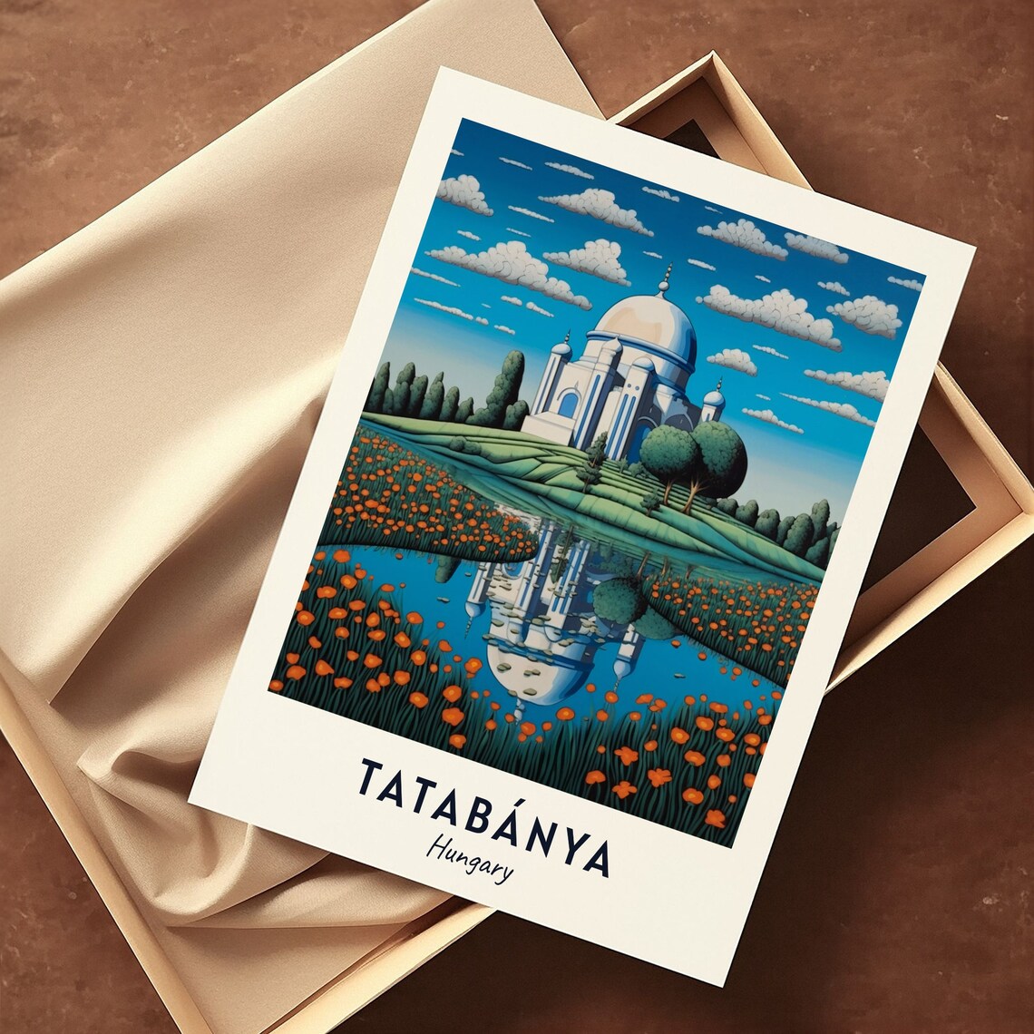 Tatabánya Hungary Domed Church Flower Lake Blooms Travel Poster - Image 3