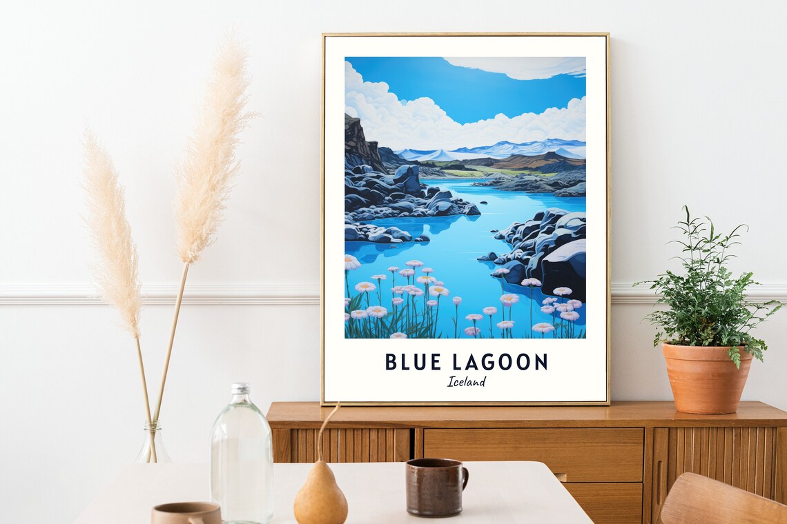 Blue Lagoon Iceland Turquoise Water Wildflowers Travel Poster - Image 2