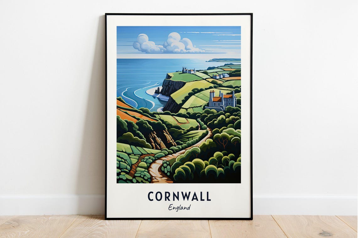 Cornwall England Coastal Cliffs Church Countryside Travel Poster
