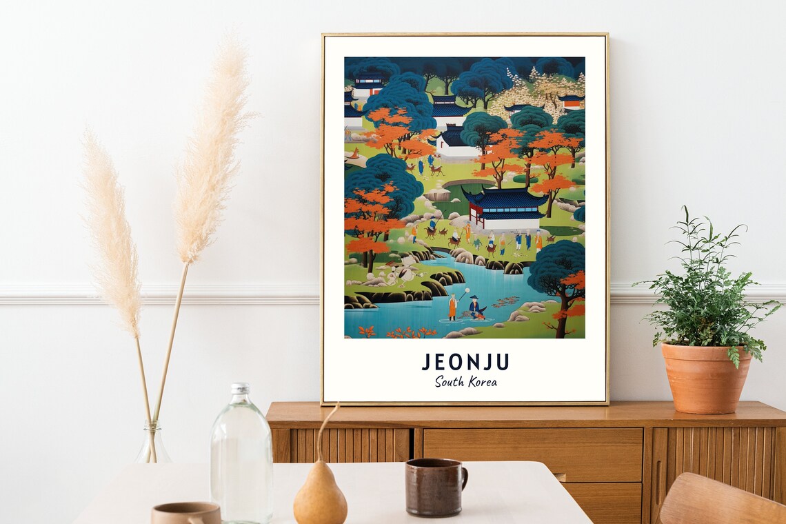 Jeonju South Korea Traditional Hanok Garden And Lotus Pond Poster - Image 2
