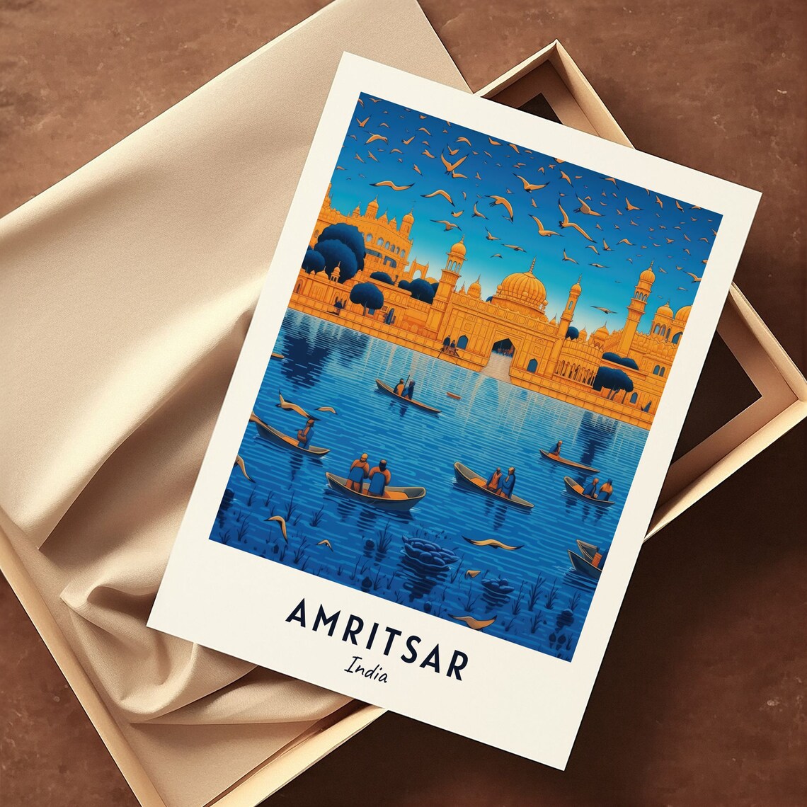 Golden Temple Sacred Lake Boats Birds Amritsar India Travel Poster - Image 3