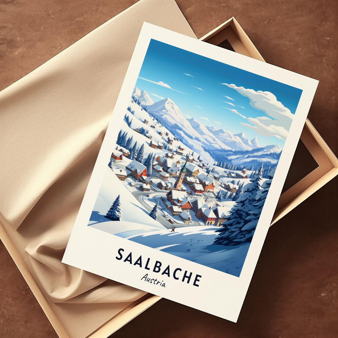 Saalbache Austria Valley Village and Church Tower Winter Poster - Image 3
