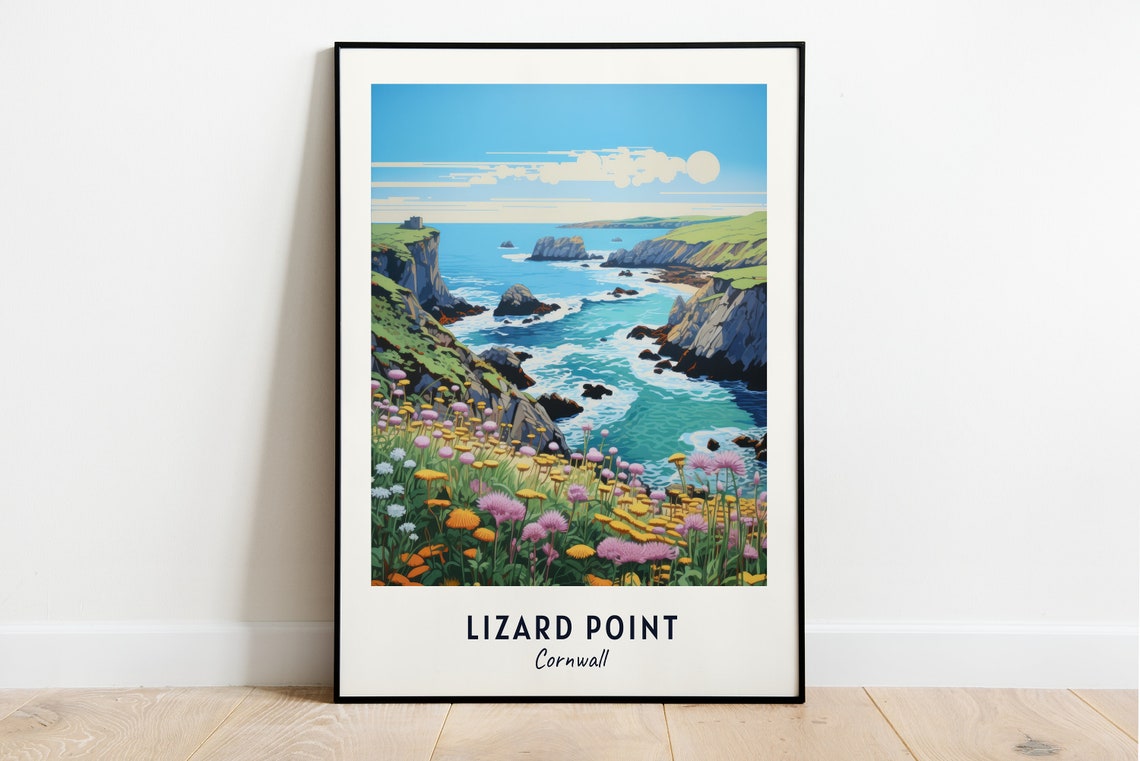 Lizard Point Cornwall Cliffs Wildflower Coastline Travel Poster