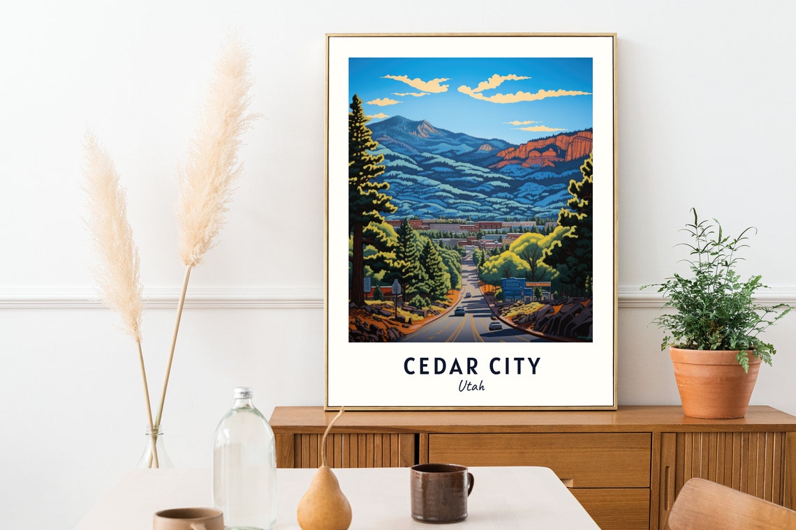 Cedar City Utah Mountain Road Red Rock Cliffs Desert Travel Poster - Image 2