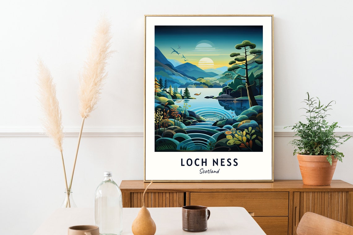 Loch Ness Scotland Sunrise Pine Forests Misty Hills Travel Poster - Image 2