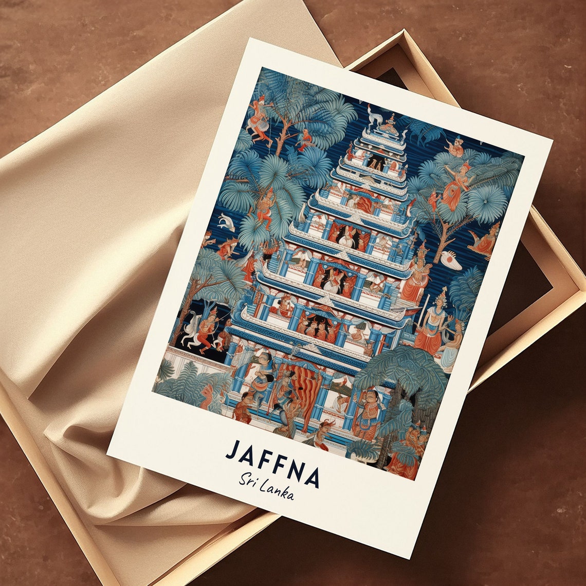 Jaffna Sri Lanka Ornate Hindu Temple Tower Illustrated Art Poster - Image 3