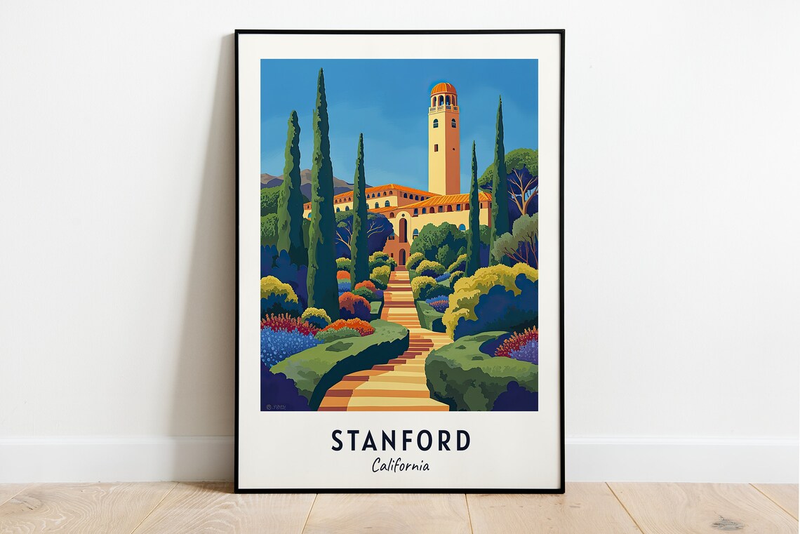 Stanford California Hoover Tower Garden Campus Travel Poster
