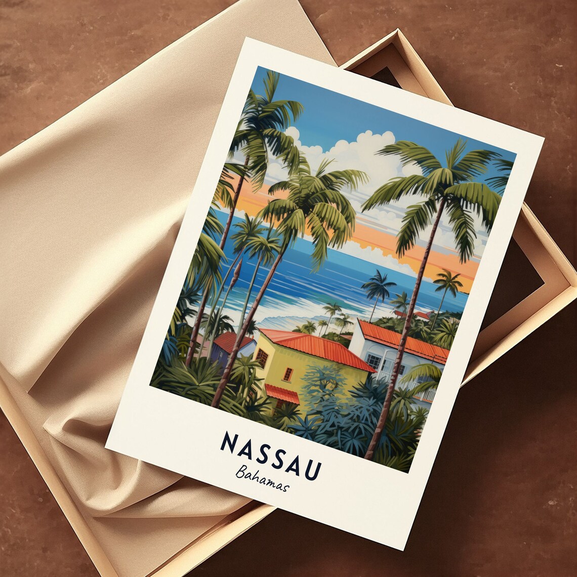 Nassau Bahamas Palm Trees Tropical Beach Caribbean Ocean View Poster - Image 3