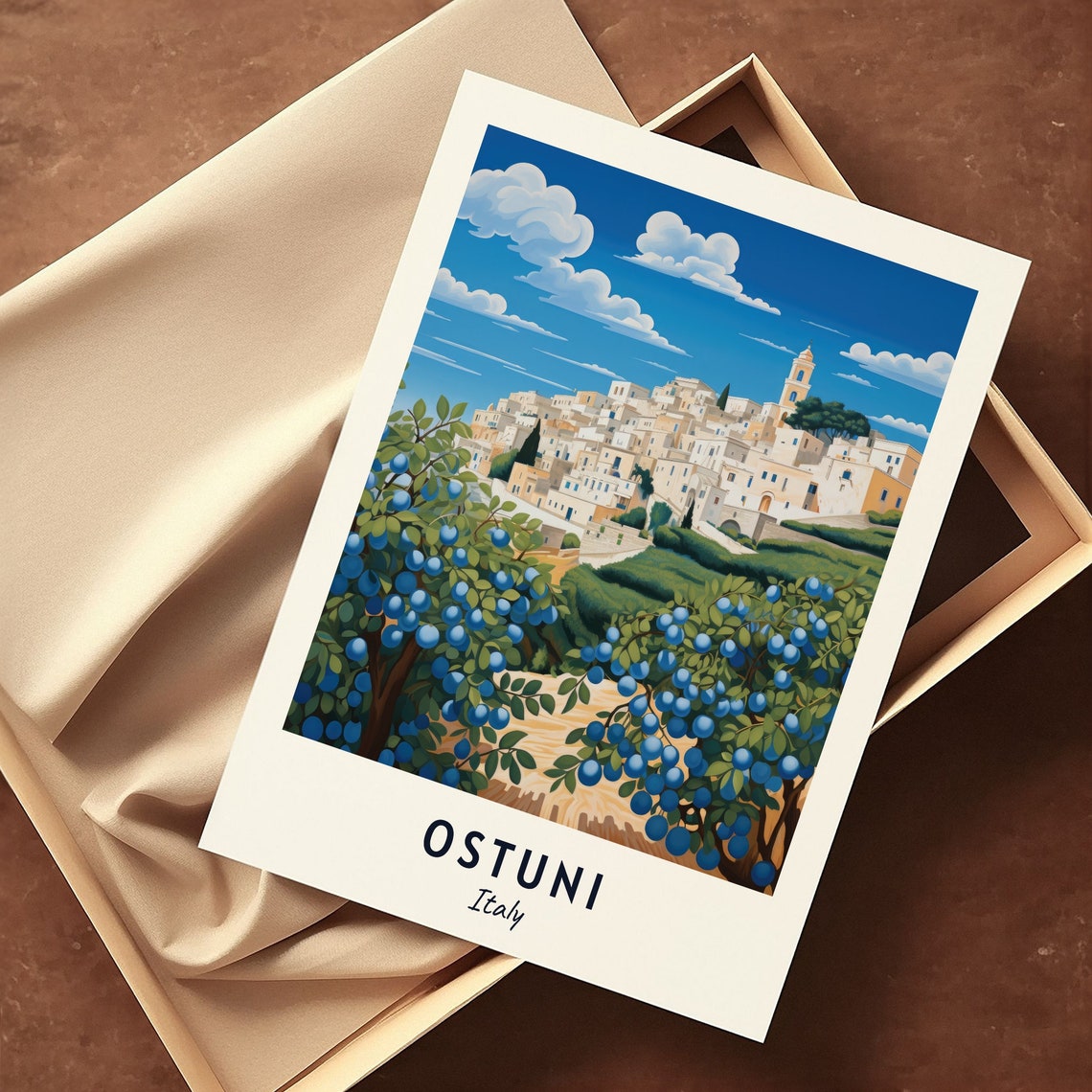 Ostuni Italy White Hilltop Town Puglia Vintage Travel Poster - Image 3