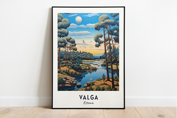 Valga Estonia Sunset River Pine Forest Sunset Art Travel Poster