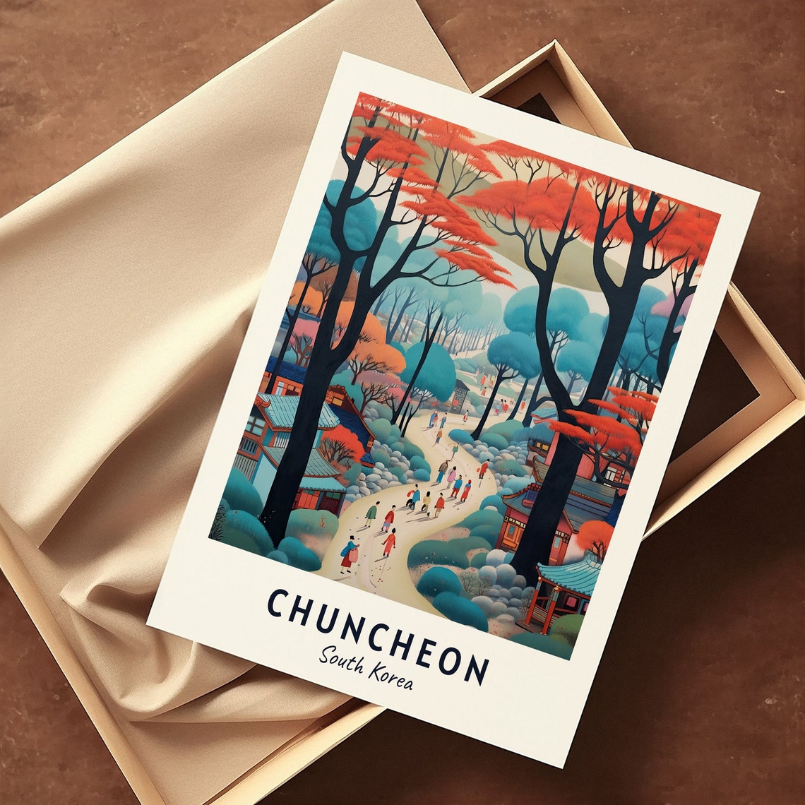 Chuncheon South Korea Red Autumn Forest Walking Trail Poster - Image 3