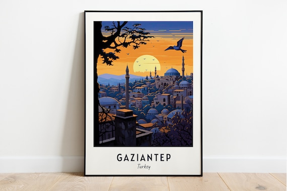 Gaziantep Turkey Old Town Sunset With Domes Minarets And Birds Poster