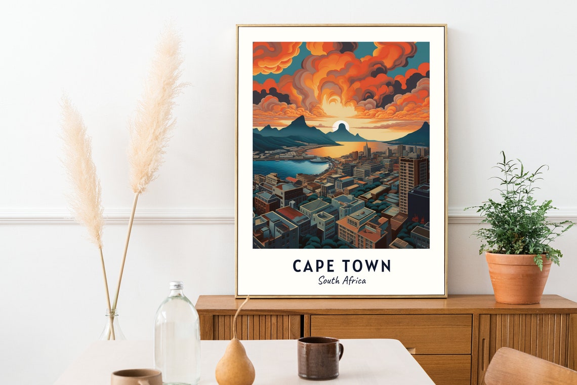 Cape Town South Africa Travel Poster with Table Mountain Sunset - Image 2
