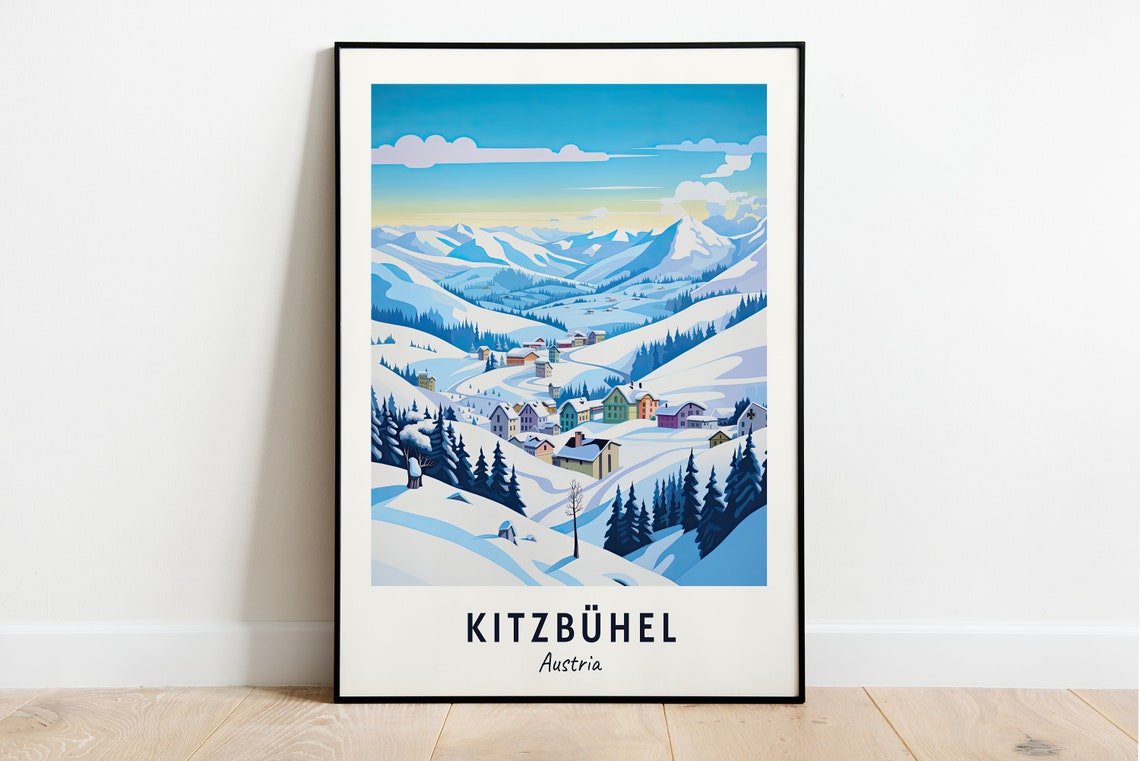 Kitzbühel Austria Snowy Alpine Ski Village Peaks Scene Poster