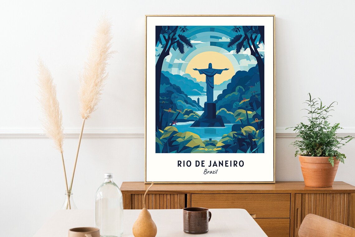 Rio de Janeiro Brazil Christ the Redeemer Moonlight Travel Poster - Image 2