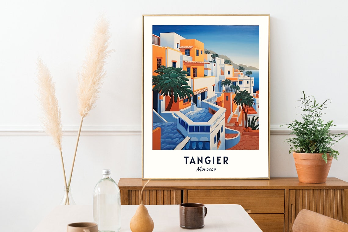 Tangier Morocco Whitewashed Medina Houses And Palm Trees Poster - Image 2