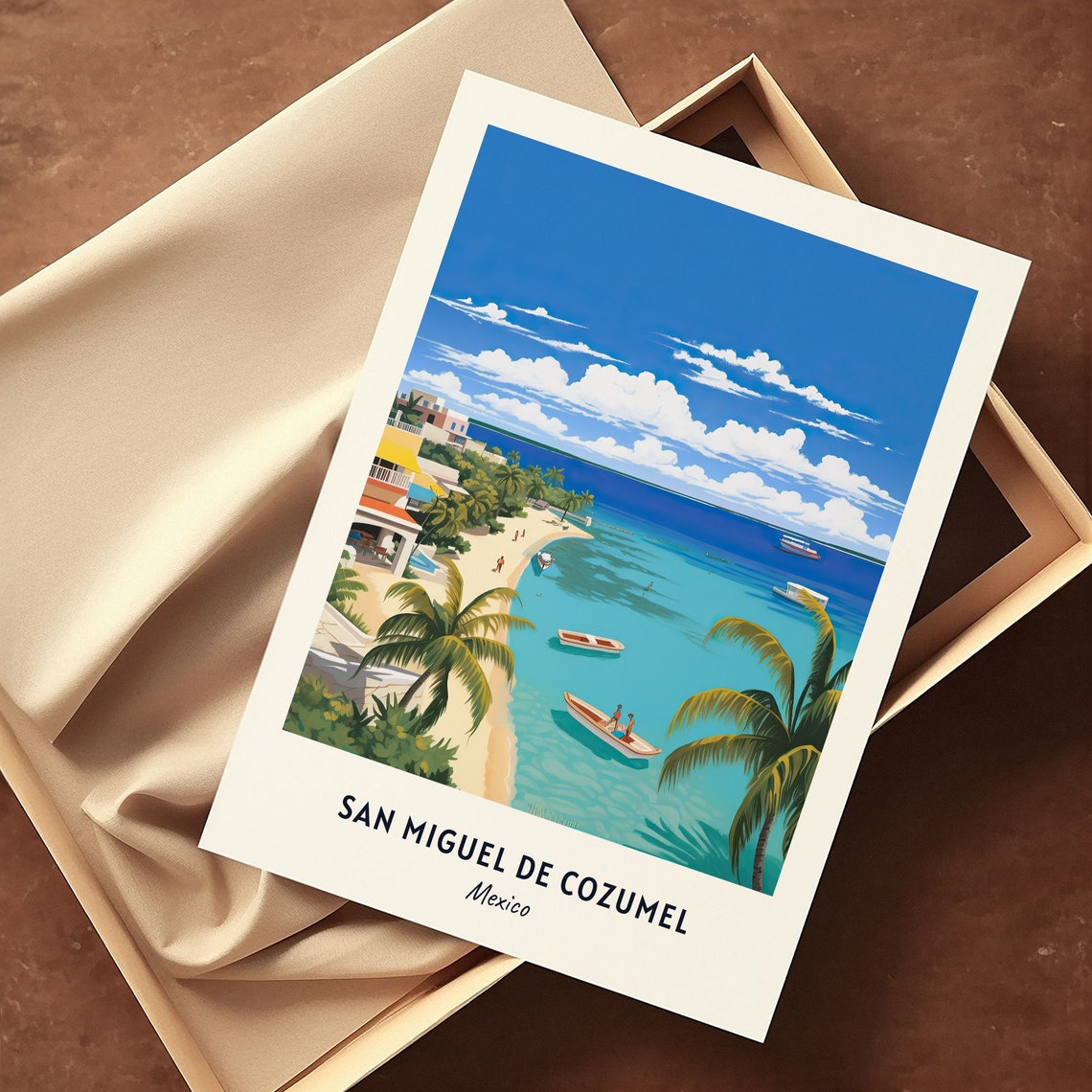 San Miguel de Cozumel Mexico Turquoise Bay Palms Travel Poster - Image 3