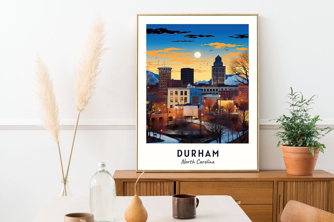 Durham North Carolina Downtown Sunset Skyline Evening Poster - Image 2