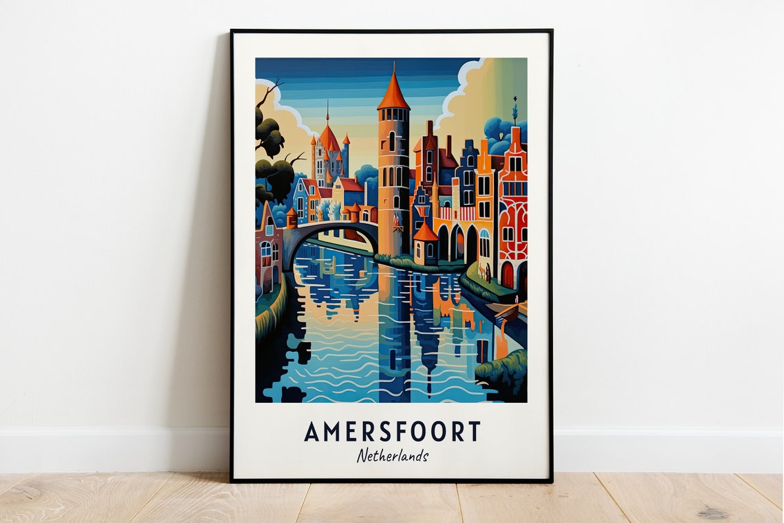 Amersfoort Netherlands Canal Tower Koppelpoort Travel Poster