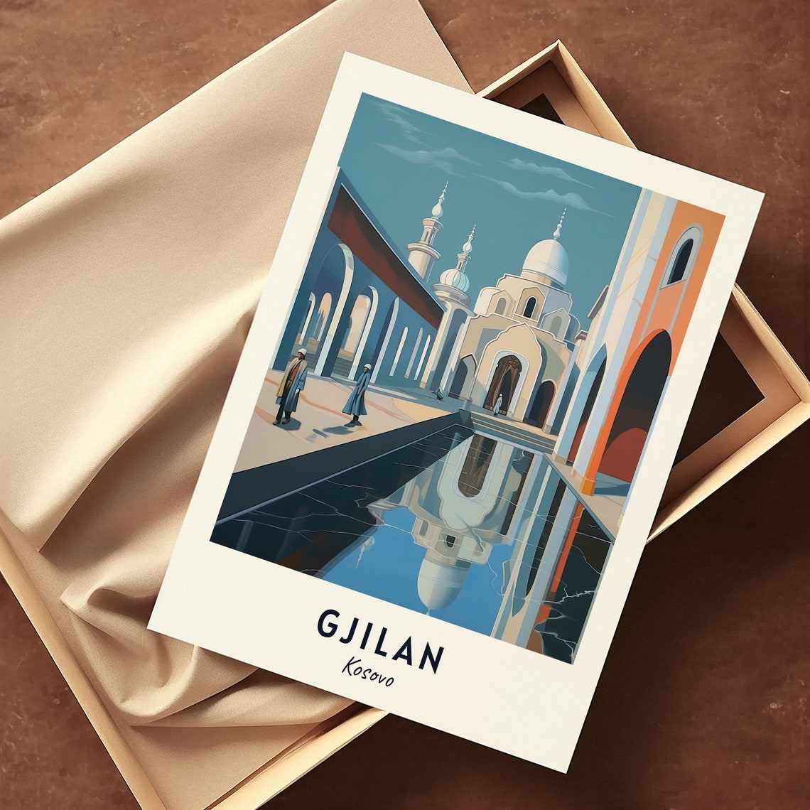 Gjilan Kosovo White Domed Mosque Courtyard With Pool Reflection Poster - Image 3