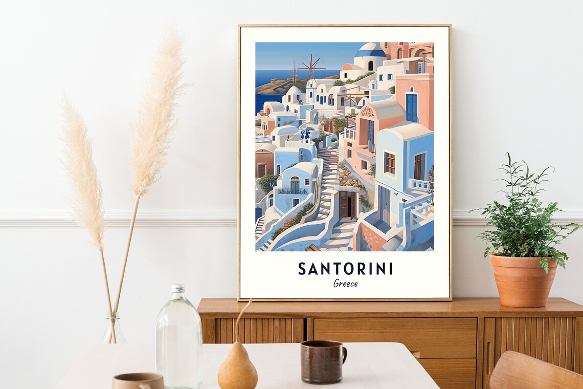 Oia Village Travel Poster, Santorini Greece - Image 2