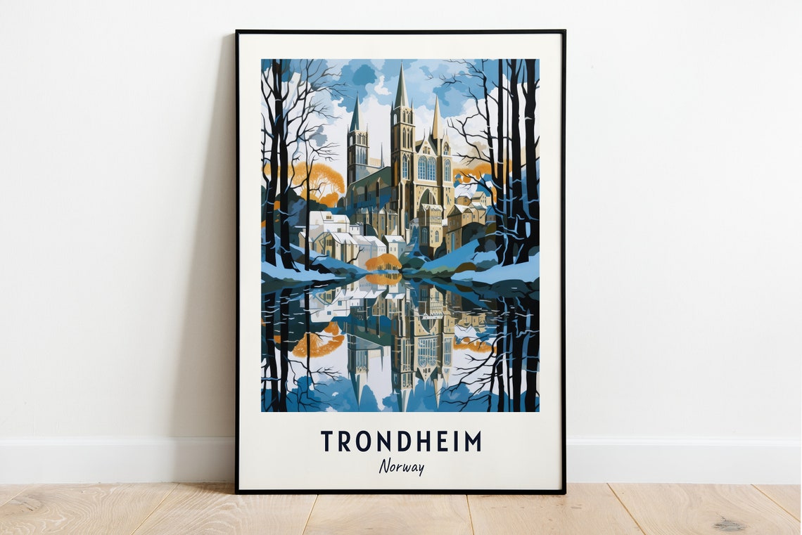 Nidaros Cathedral Reflection in Still Water Trondheim Norway Poster