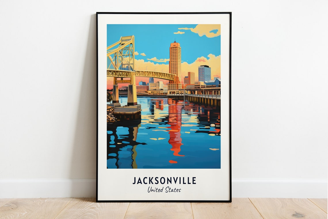 Jacksonville Florida Bridge Skyline River Sunset Reflections Poster